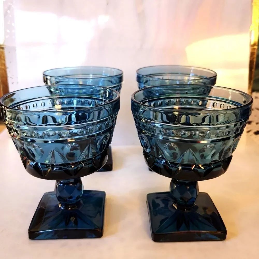 Vtg.Mint Set of 4 Indiana Glass Royal Blue Colony Park Lane Wine/Sherbet Glasses